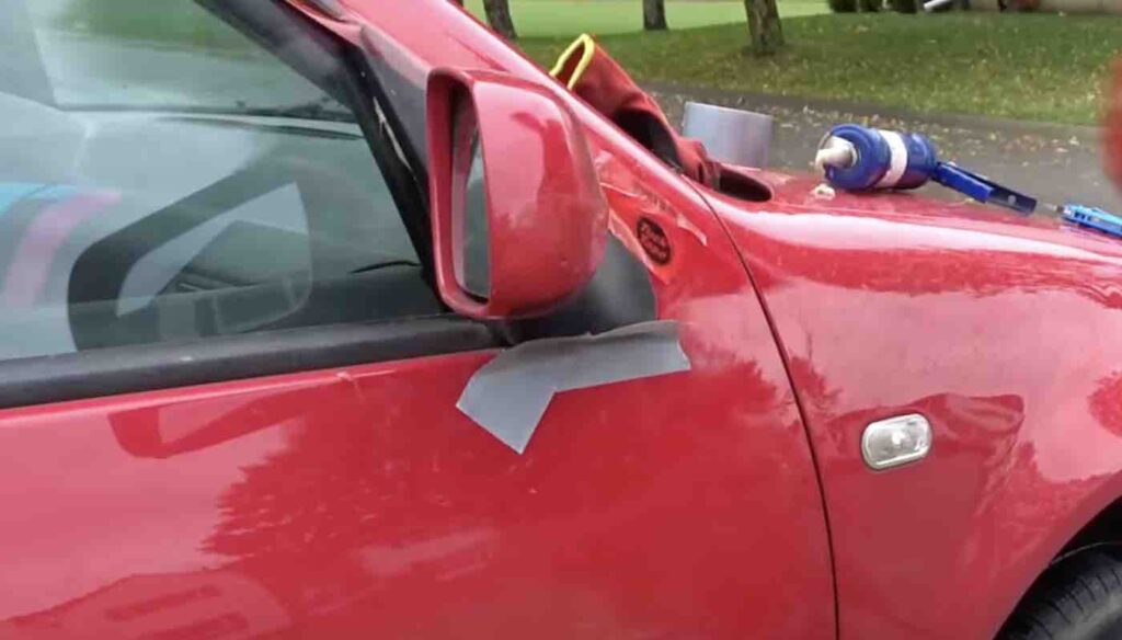 how to fix a hanging side mirror with glue